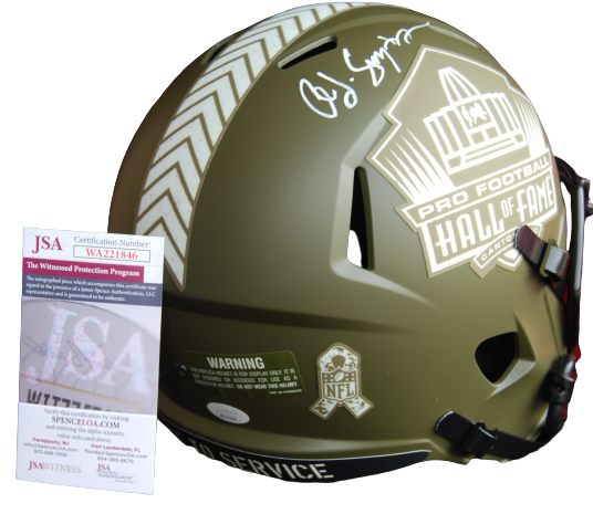 O.J. SIMPSON signed (HALL OF FAME) SALUTE TO SERVICE F/S helmet JSA WA221846
