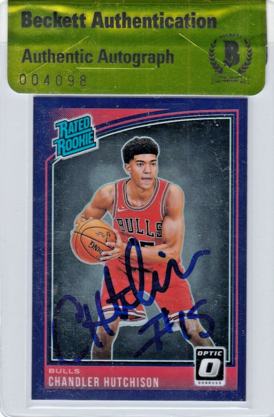 CHANDLER HUTCHINSON signed 2018-19 DONRUSS OPTIC RC card (BULLS) BECKETT BAS