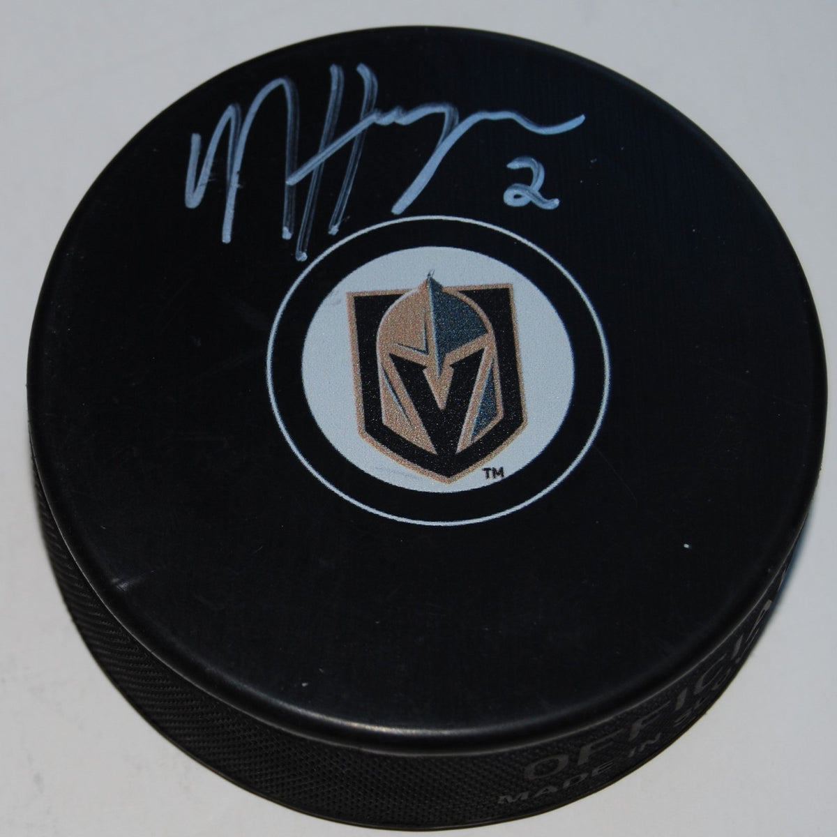 NICOLAS HAGUE signed (LAS VEGAS GOLDEN KNIGHTS) souvenir logo hockey puck W/COA