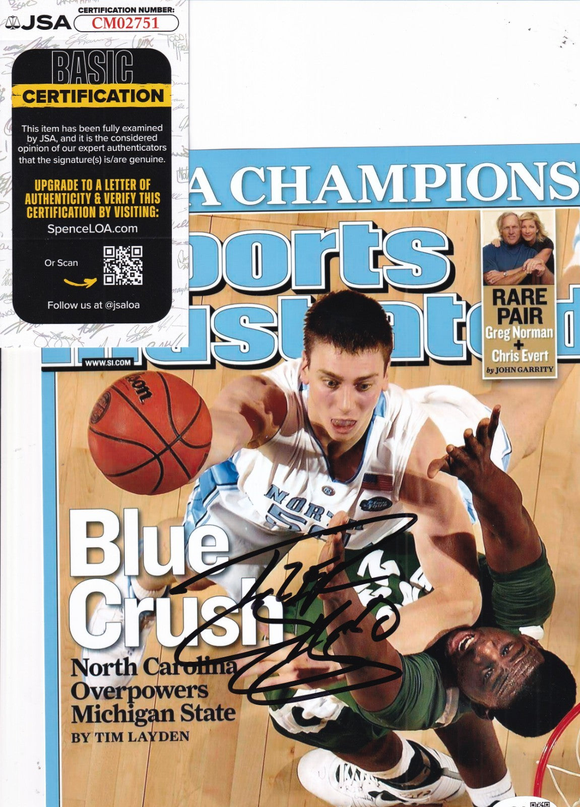 TYLER HANSBROUGH signed (NORTH CAROLINA TAR HEELS) 8X10 photo JSA CM02752