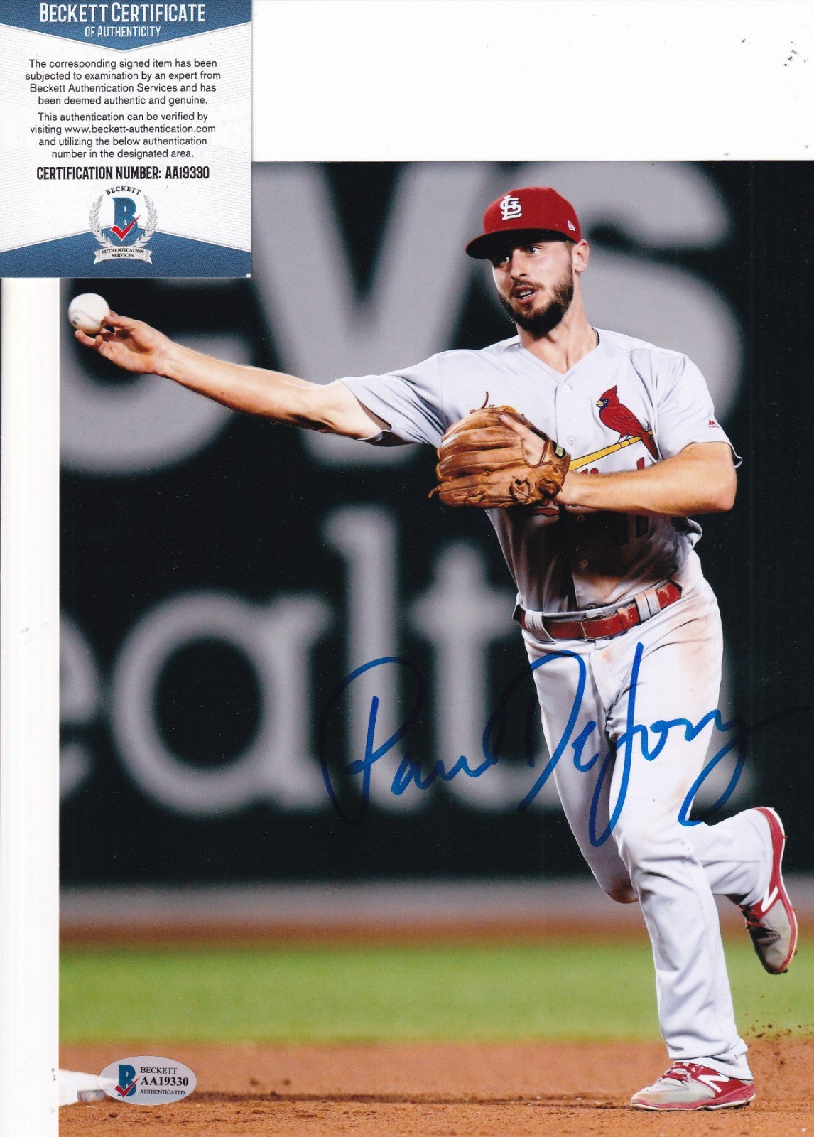 PAUL DEJONG signed (ST LOUIS CARDINALS) baseball 8X10 photo BECKETT AA19330