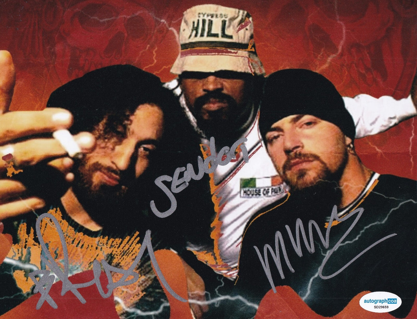 B-REAL DJ MUGGS and SEN DOG signed (CYPRESS HILL) Music 8x10 photo ACOA SD29659