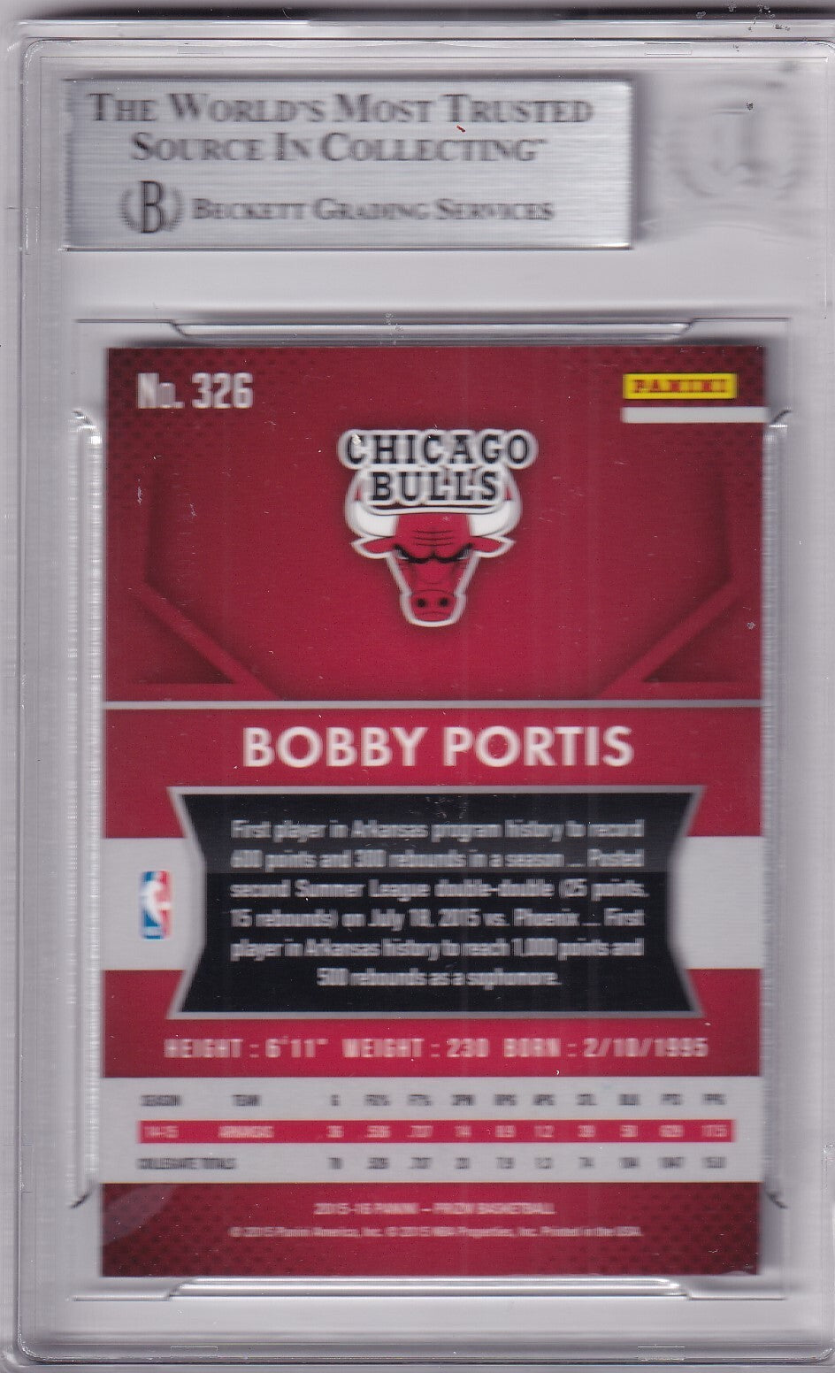 BOBBY PORTIS signed (2015-16 PANNINI PRIZM) #326 RC Bucks BULLS card BECKETT BAS