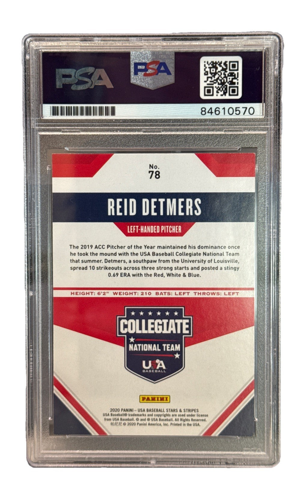 REID DETMERS signed (LOS ANGELES ANGELS) Stars & Stripes Card PSA 84610570