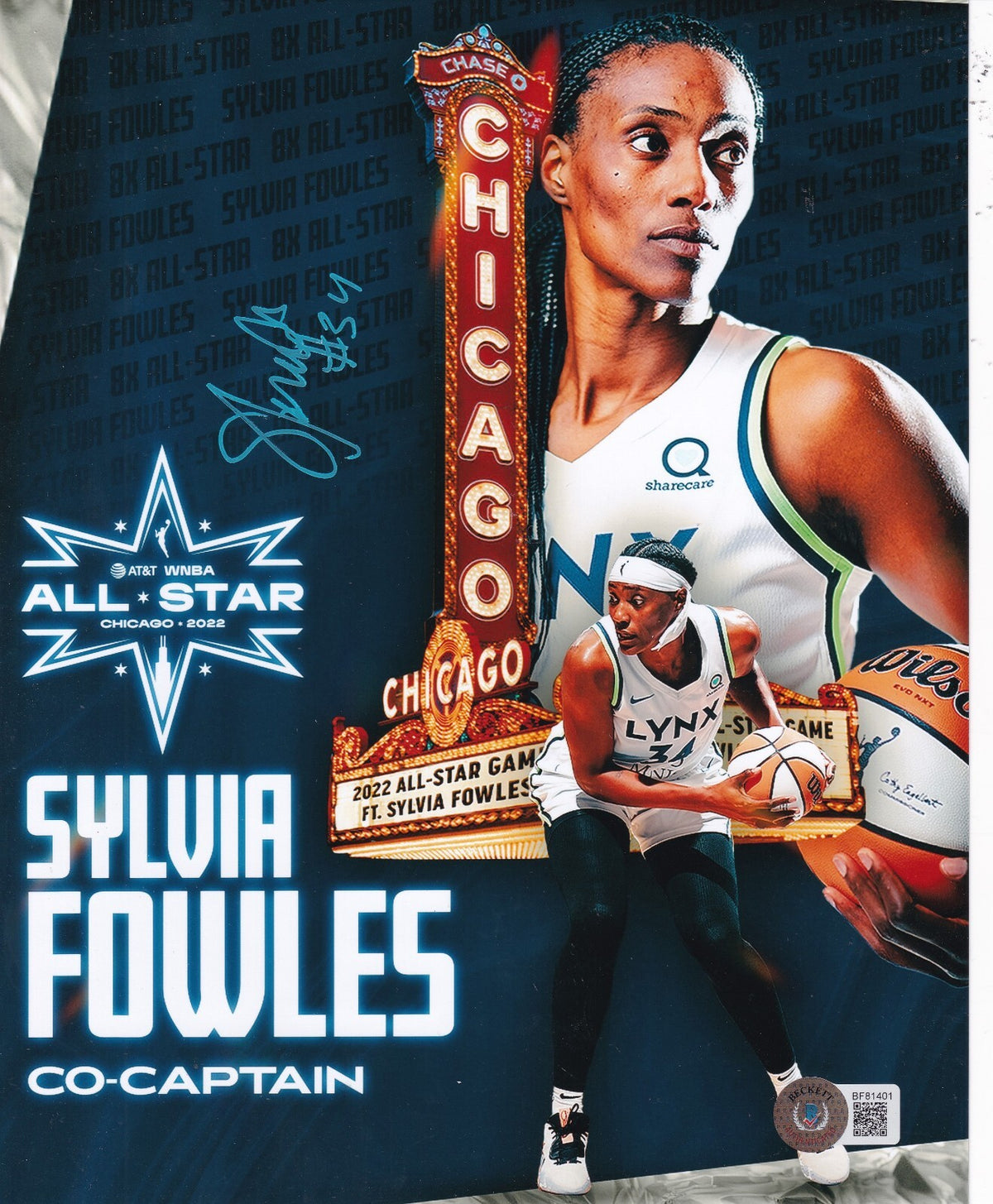 SYLVIA FOWLES signed (MINNESOTA LYNX) WNBA basketball 8X10 photo BECKETT BF81401