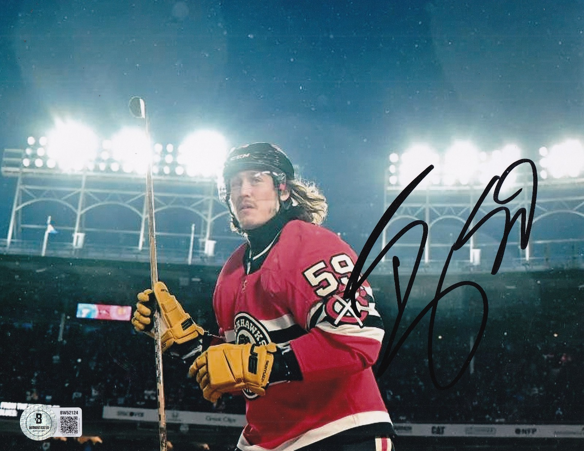 TYLER BERTUZZI signed (CHICAGO BLACKHAWKS) Hockey 8X10 photo BECKETT BAS BW52124
