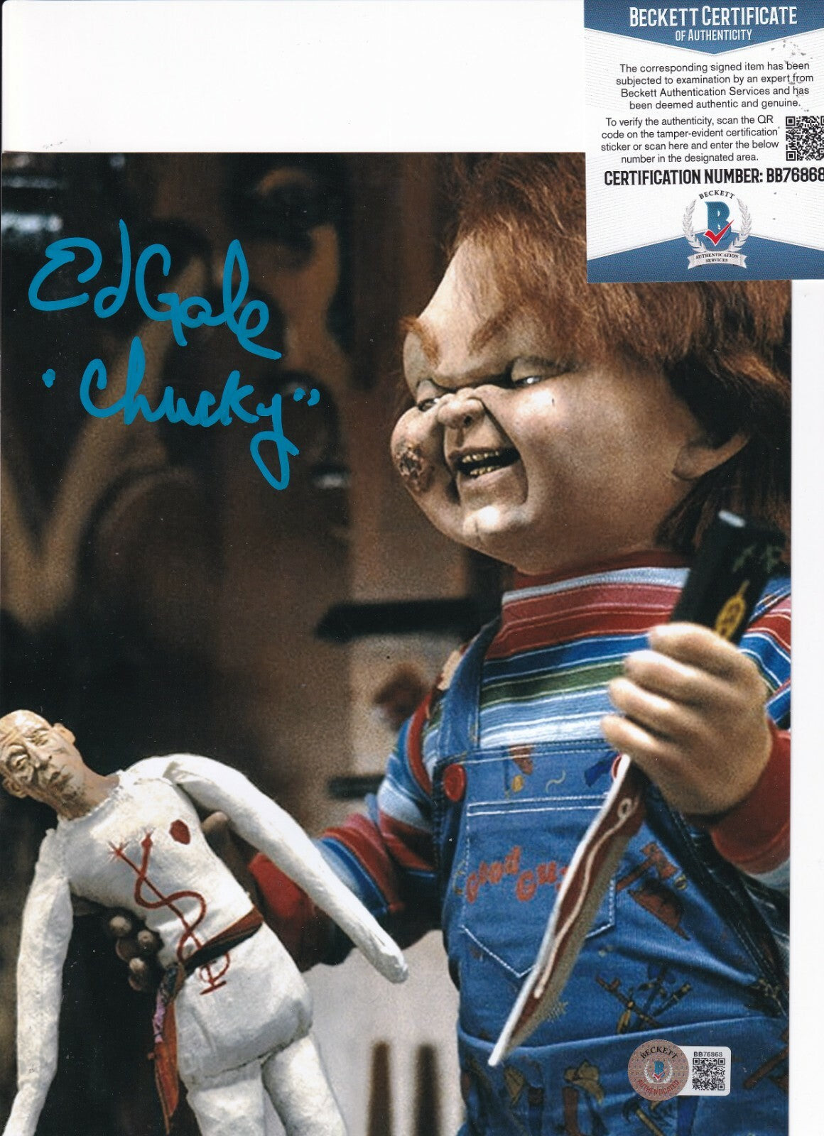 ED GALE signed (CHILD'S PLAY) Chucky Horror Movie 8X10 BECKETT BAS BB76868