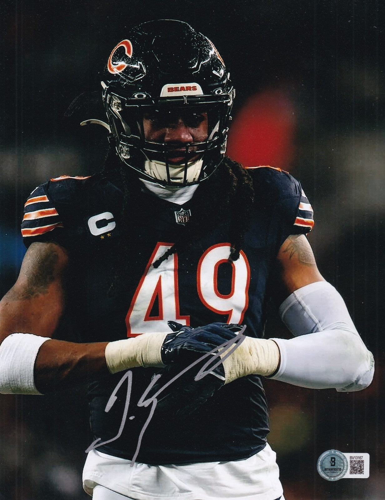 TREMAINE EDMUNDS signed (CHICAGO BEARS) football 8X10 photo BECKETT BAS BV13167