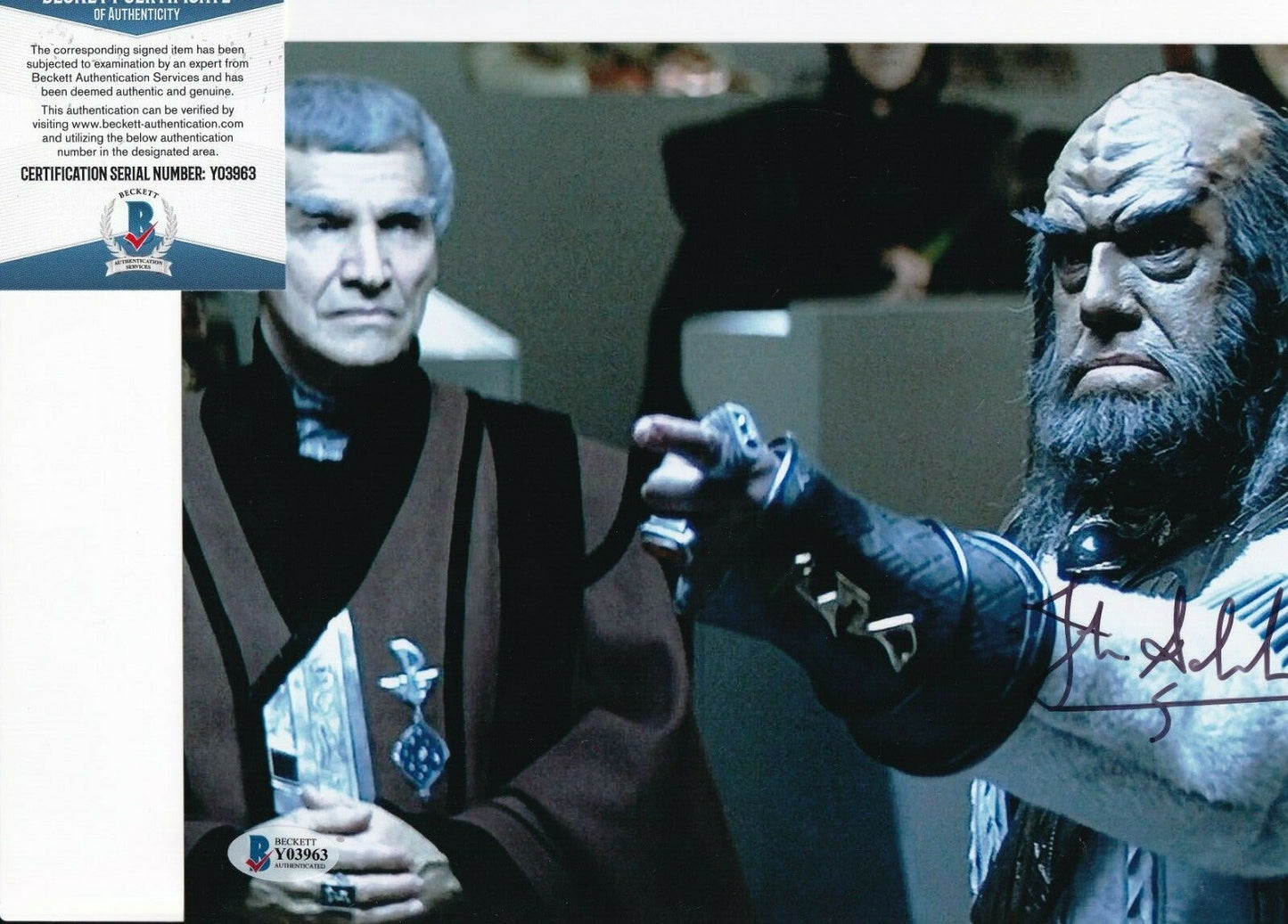 JOHN SCHUCK signed (STAR TREK) Klingon Ambassador 8X10 photo BECKETT BAS Y03963