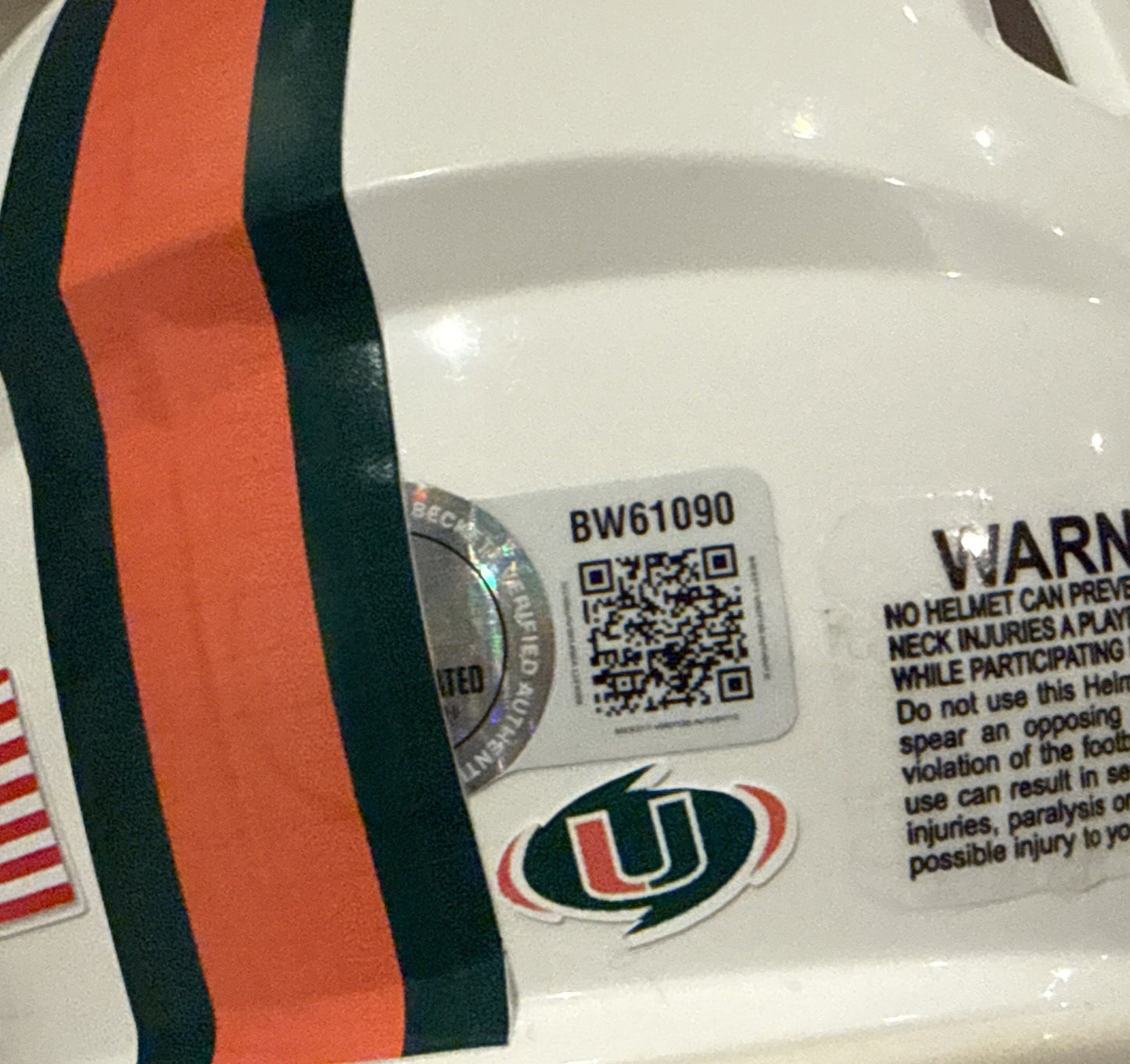 ALONZO HIGHSMITH signed (MIAMI HURRICANES) mini football helmet BECKETT BW61090
