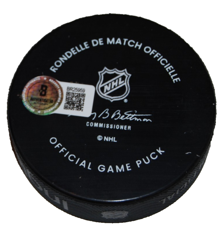 LOU LAMORIELLO signed (NEW YORK ISLANDERS) Hockey game puck BECKETT BR25959