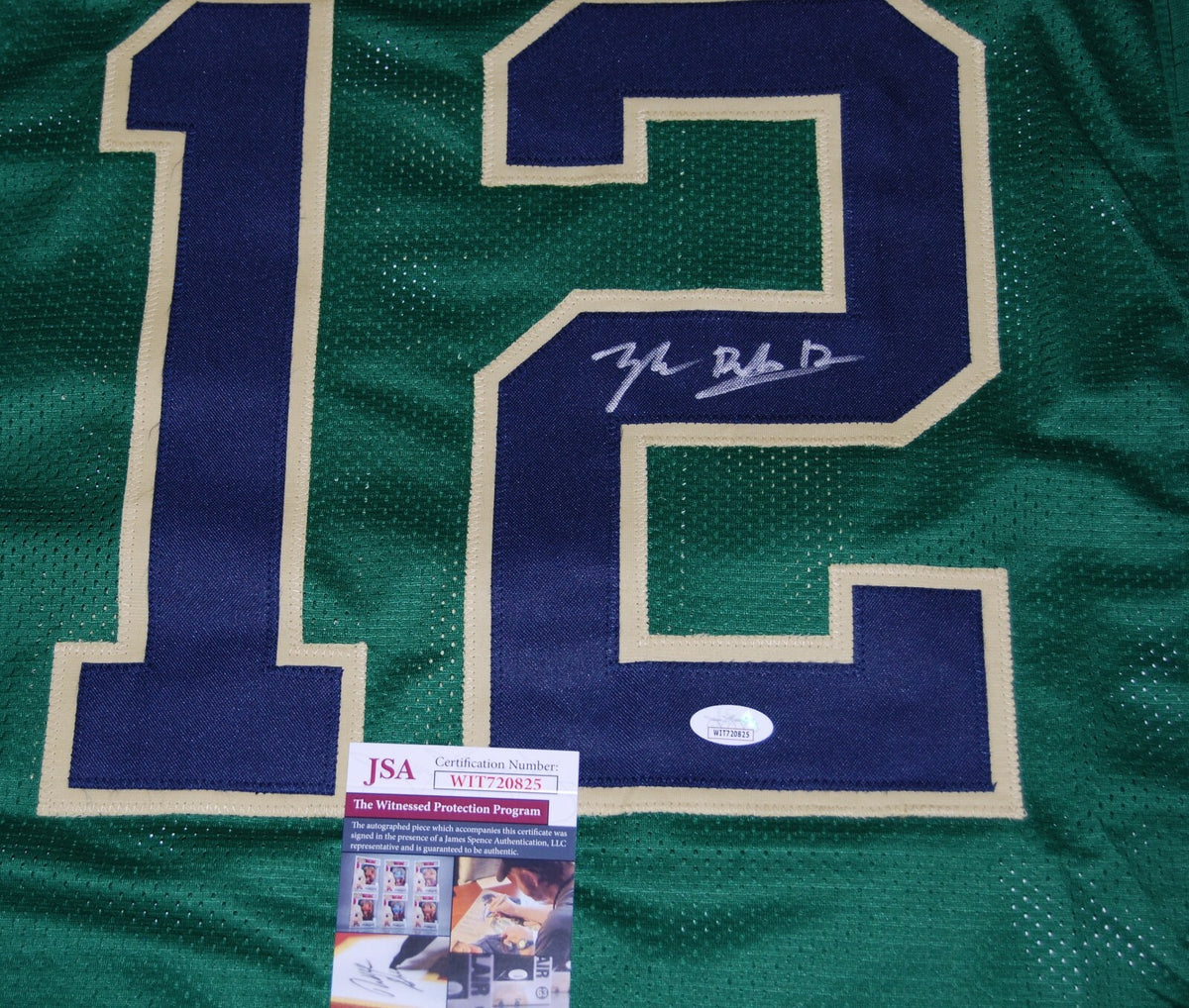 TYLER BUCHNER signed (NOTRE DAME FIGHTING IRISH) custom GREEN jersey JSA Witness