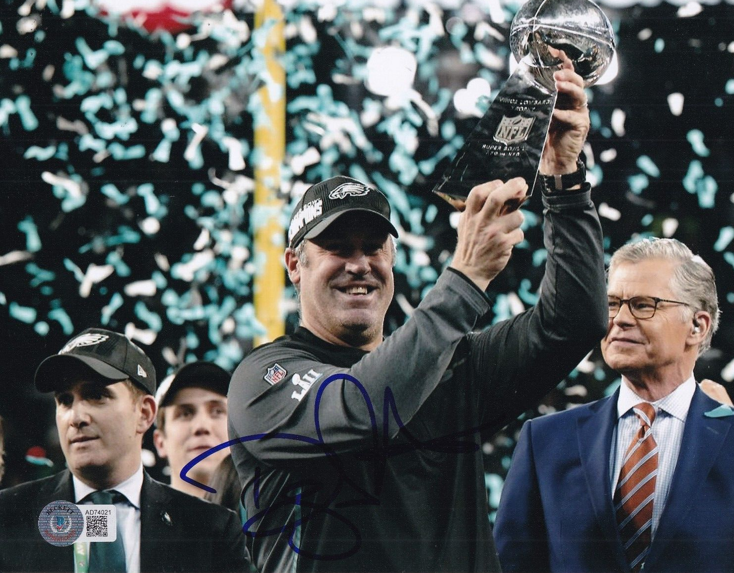 DOUG PEDERSON signed PHILADELPHIA EAGLES football 8X10 photo BECKETT BAS AD74021