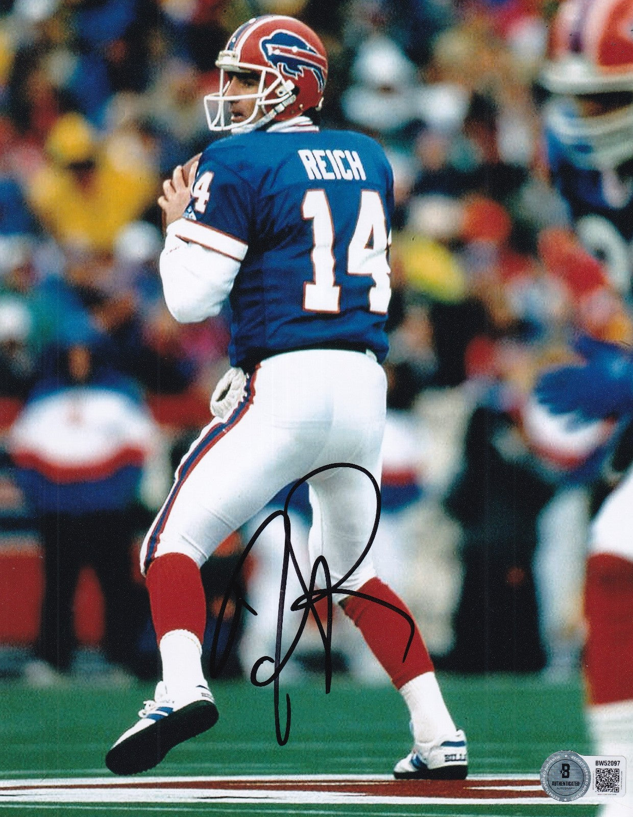 FRANK REICH signed (BUFFALO BILLS) football 8X10 photo BECKETT BAS BW52097