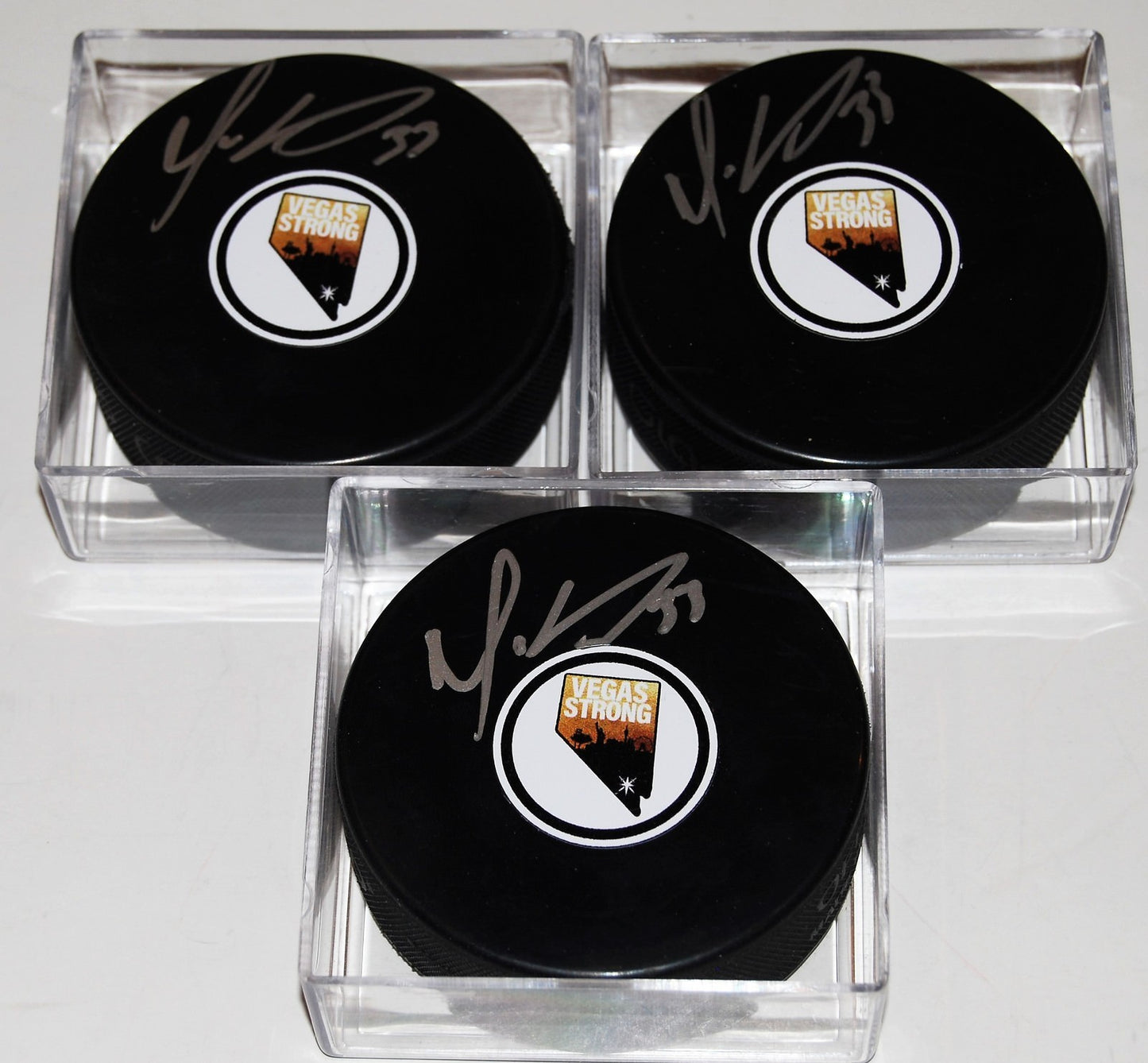 MAXIME LAGACE signed (LAS VEGAS GOLDEN KNIGHTS) *VEGAS STRONG* puck W/COA