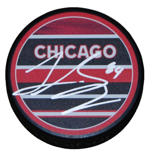 LANDON SLAGGERT signed (CHICAGO BLACKHAWKS) Reverse Retro puck BECKETT BS38352