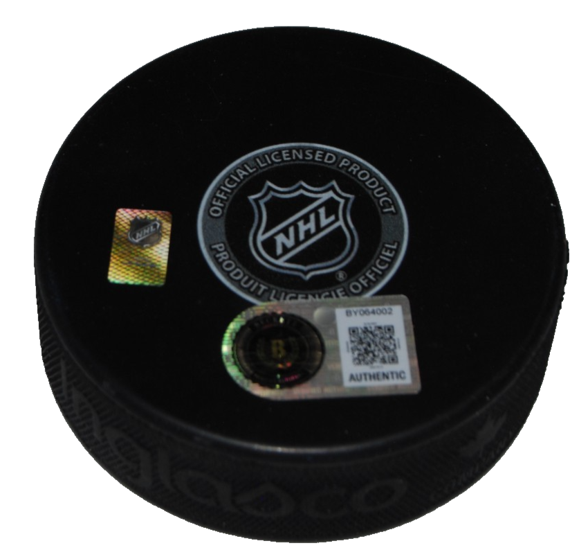 JONATHAN TOEWS signed (CHICAGO BLACKHAWKS) 100TH Ann puck BECKETT BY064002