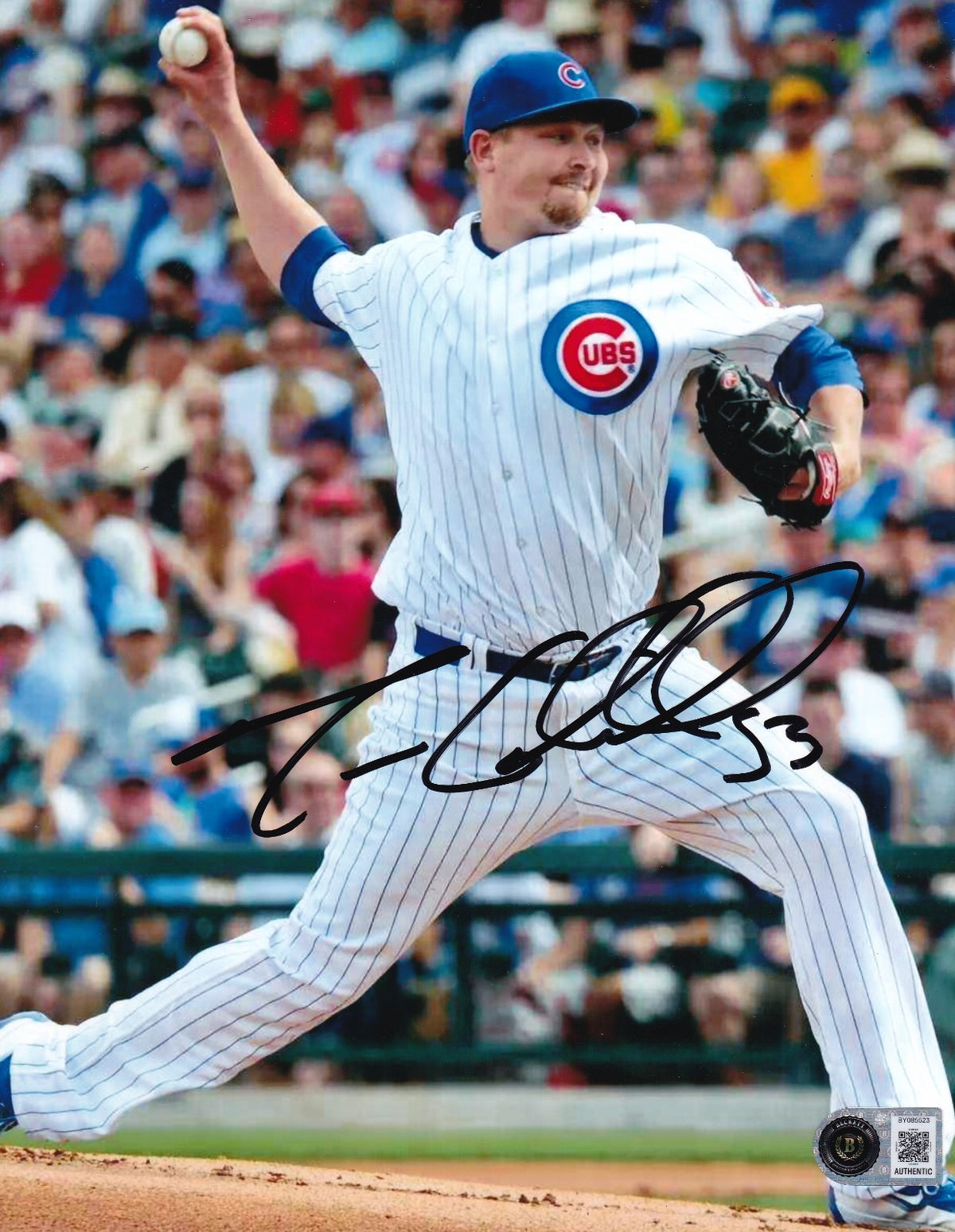 TREVOR CAHILL signed (CHICAGO CUBS) baseball 8X10 photo BECKETT BAS BY085523