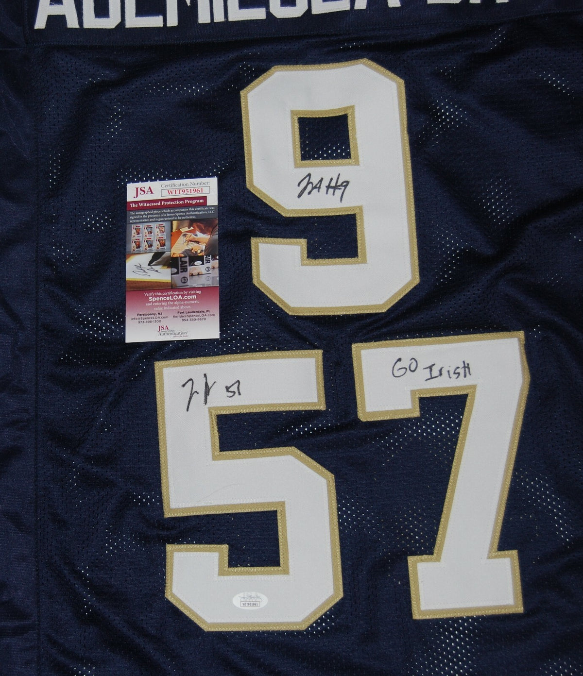 JUSTIN & JAYSON ADEMILOLA signed (NOTRE DAME FIGHTING IRISH) Blue XL jersey JSA
