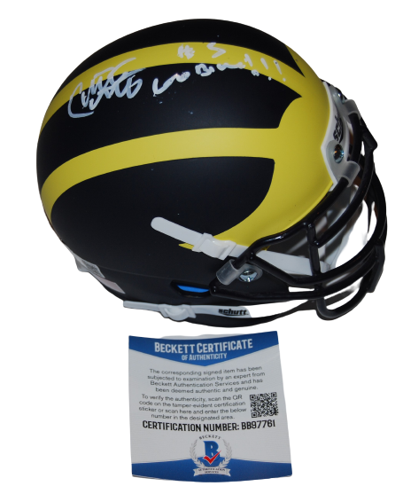 CHRIS HINTON signed (MICHIGAN WOLVERINES) mini football helmet BECKETT BB97761
