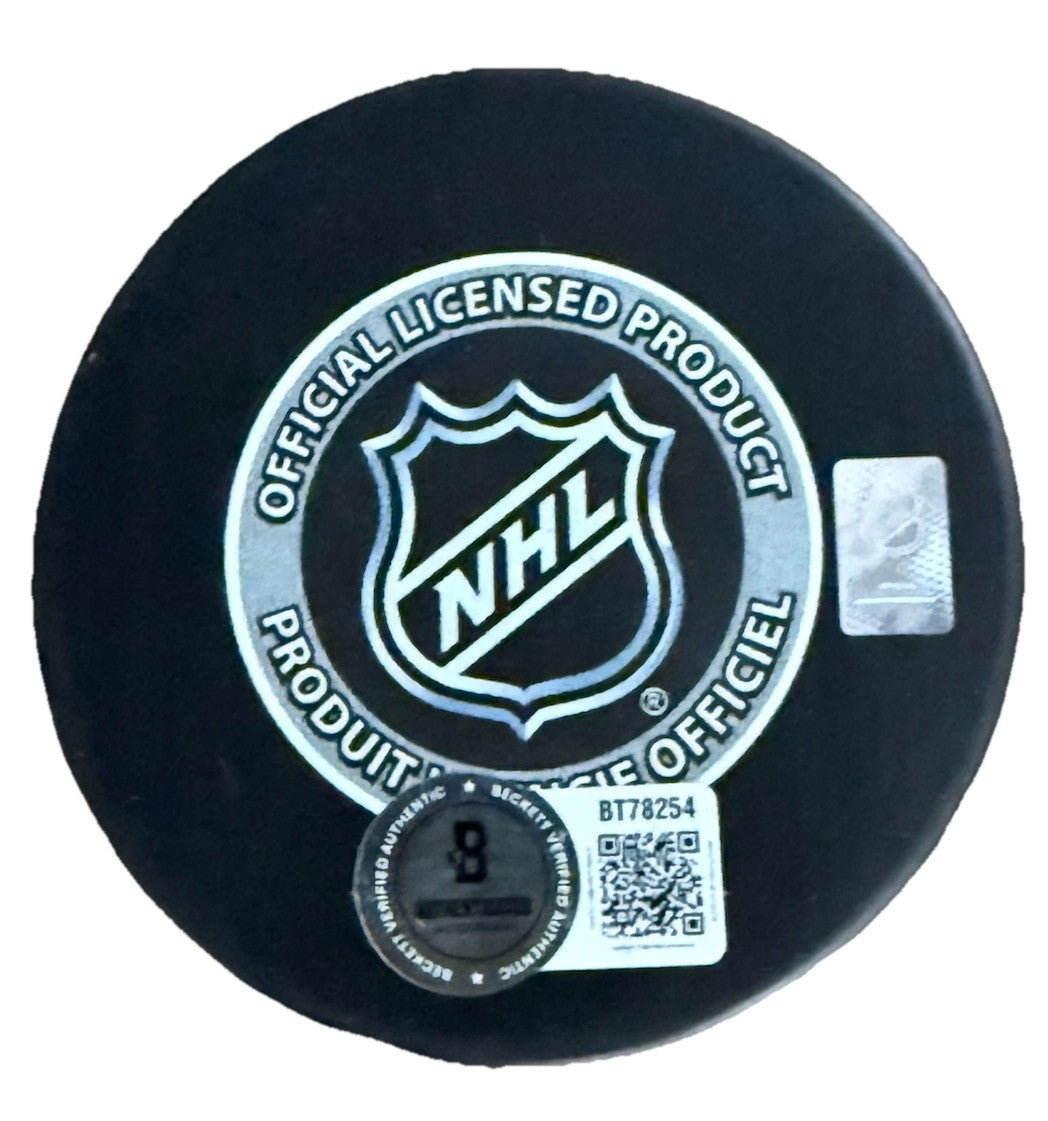 ANTON FRONDELL sgined (2025 DRAFT) CHICAGO BLACKHAWKS puck BECKETT BT78254