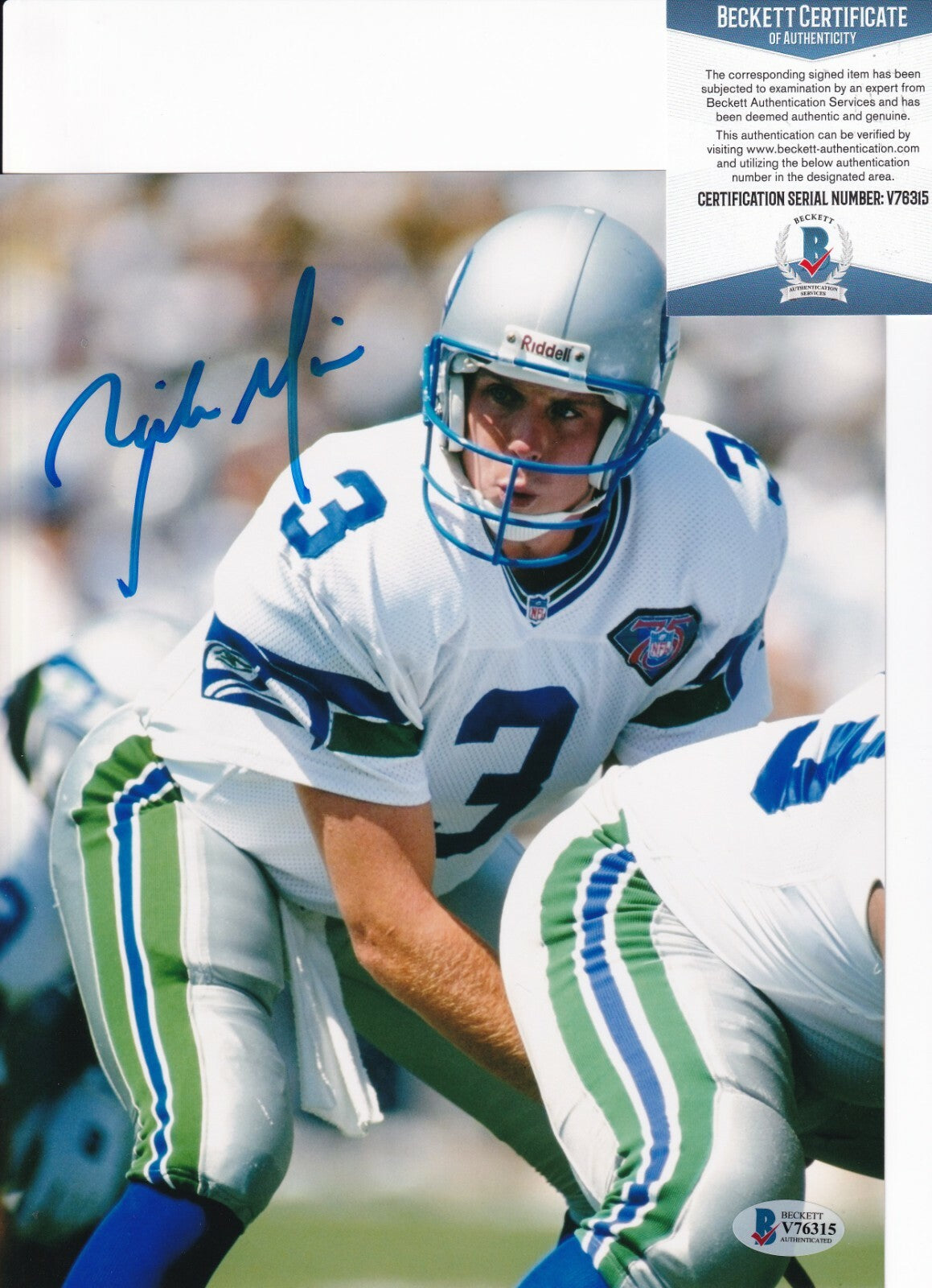 RICK MIRER signed (SEATTLE SEAHAWKS) Football 8X10 photo BECKETT BAS V76315