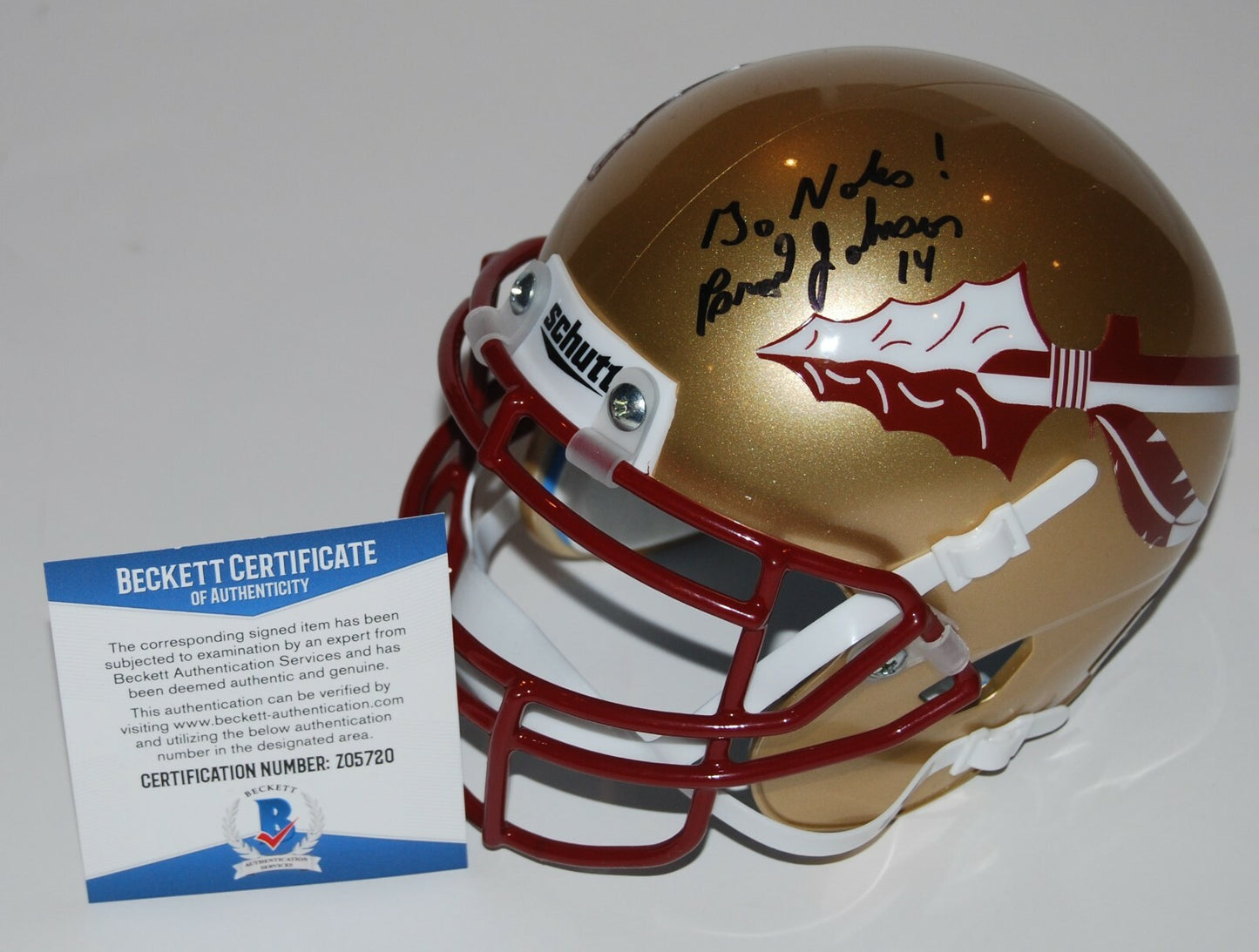 BRAD JOHNSON signed (FLORIDA STATE SEMINOLES mini football helmet BECKETT Z05720
