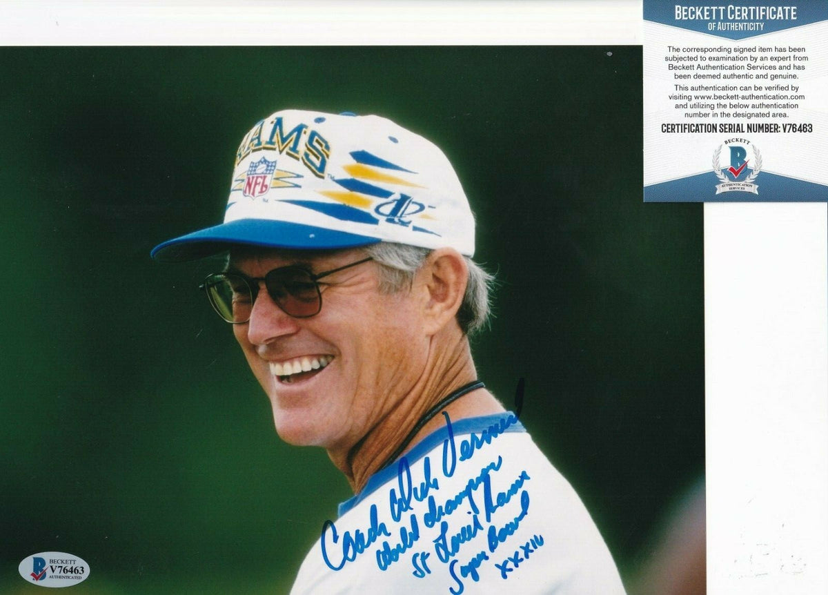 DICK VERMEIL signed (ST LOUIS RAMS) Football 8X10 photo BECKETT BAS V76463