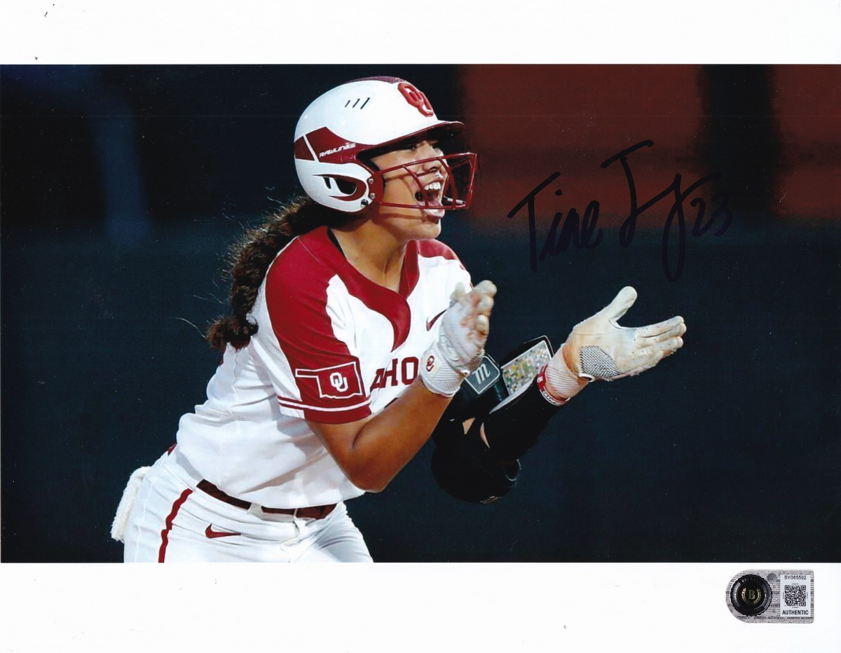 TIARE JENNINGS signed (OKLAHOMA SOONERS) softball 8X10 photo BECKETT BY085592