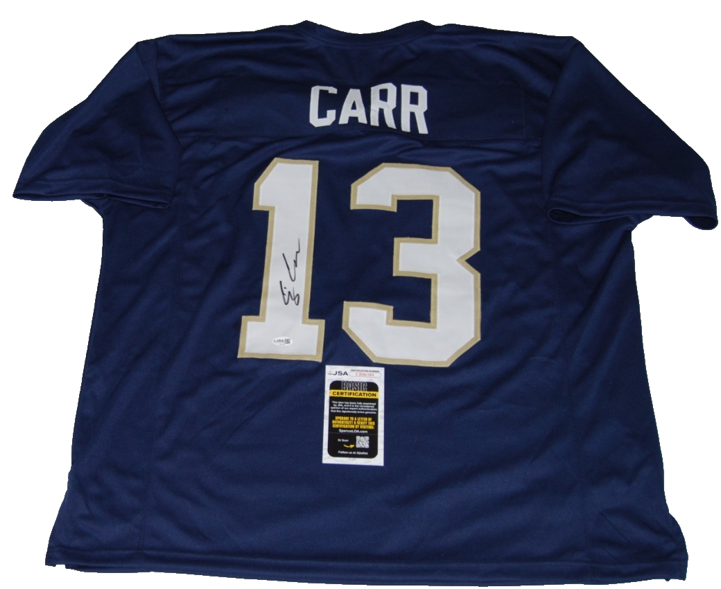 CJ CARR signed (NOTRE DAME FIGHTING IRISH) Navy football jersey JSA CR86389