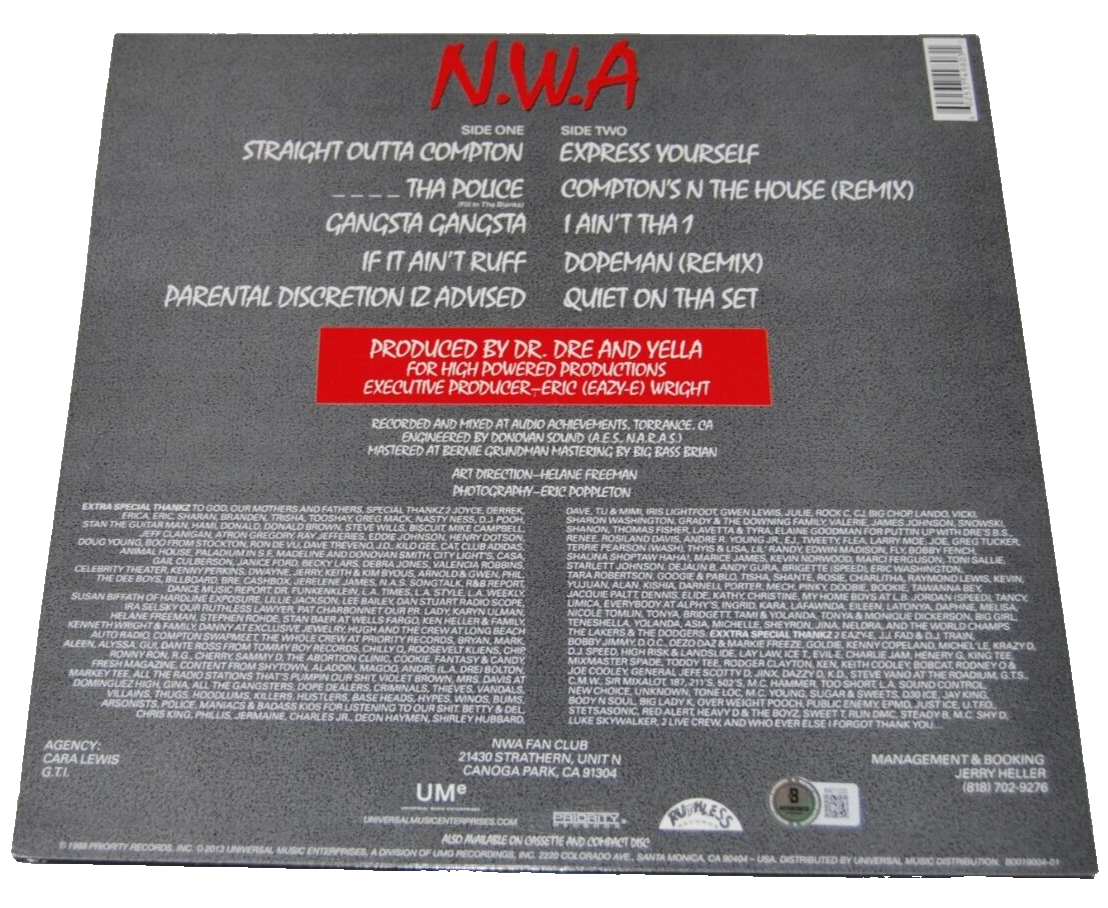 ICE CUBE signed (STRAIGHT OUTTA COMPTON) NWA Vinyl Record LP BECKETT BN71220