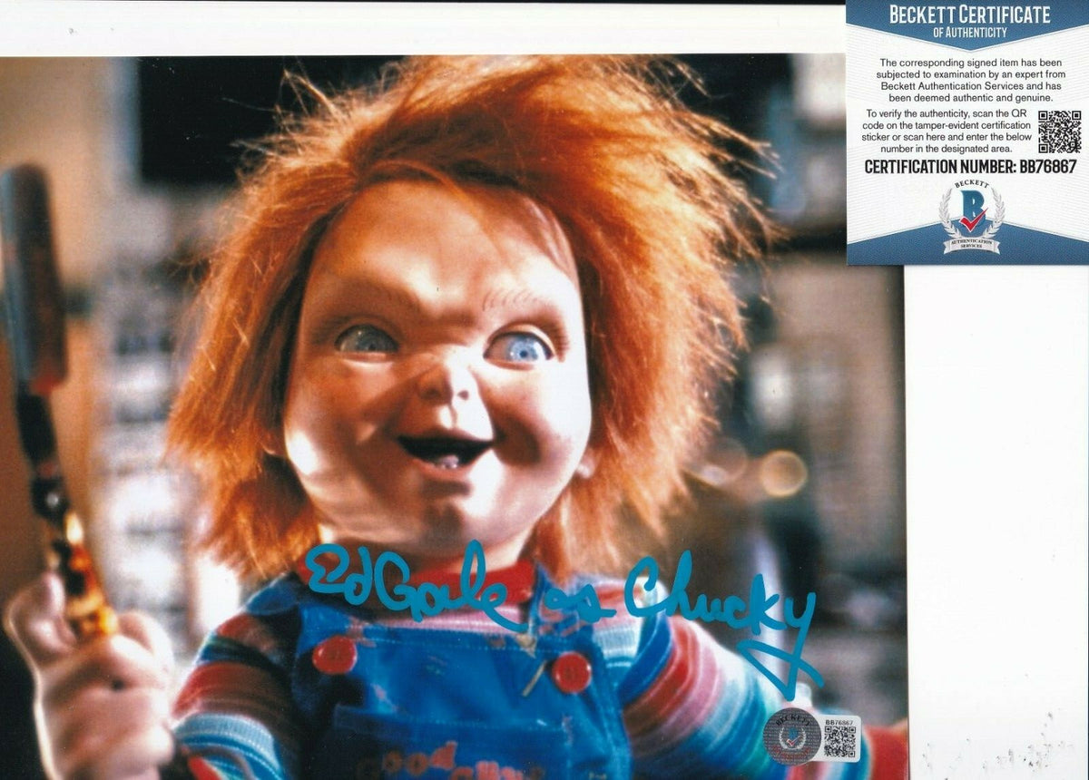 ED GALE signed (CHILD'S PLAY) Chucky Horror Movie 8X10 BECKETT BAS BB76867