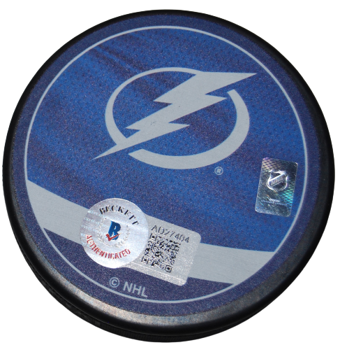 JON COOPER signed (TAMPA BAY LIGHTNING) hockey logo puck BECKETT BAS AD27404