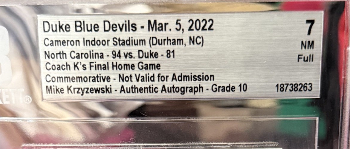 MIKE KRZYZEWSKI Signed (DUKE BLUE DEVILS) Final Home Game Commemorative Ticket