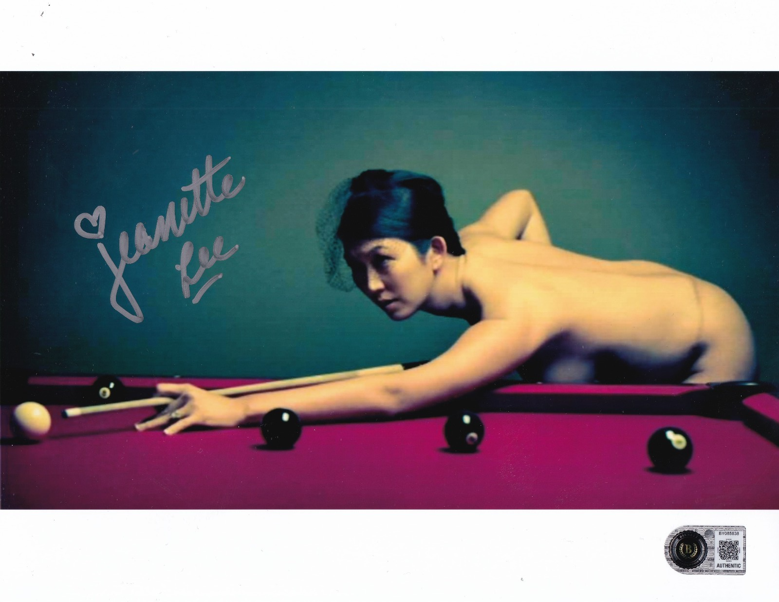 JEANETTE LEE signed (THE BLACK WIDOW) Pool Billiards 8X10 photo BECKETT BY085838
