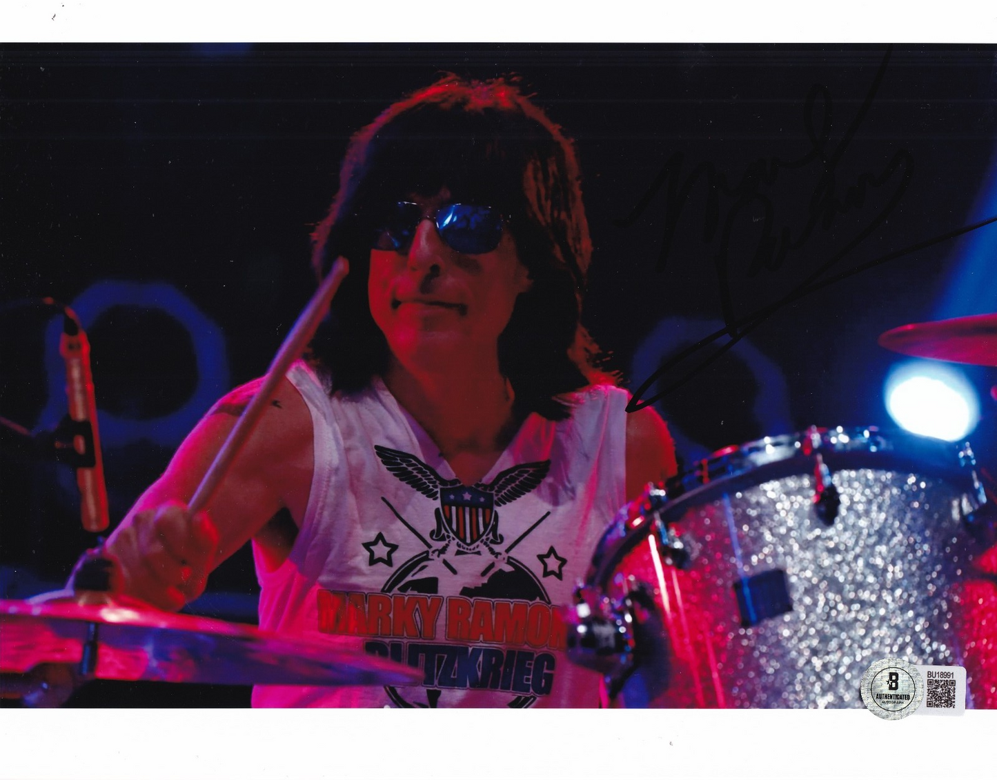MARKY RAMONE signed (THE RAMONES) Music Drummer 8X10 photo BECKETT BAS BU18991