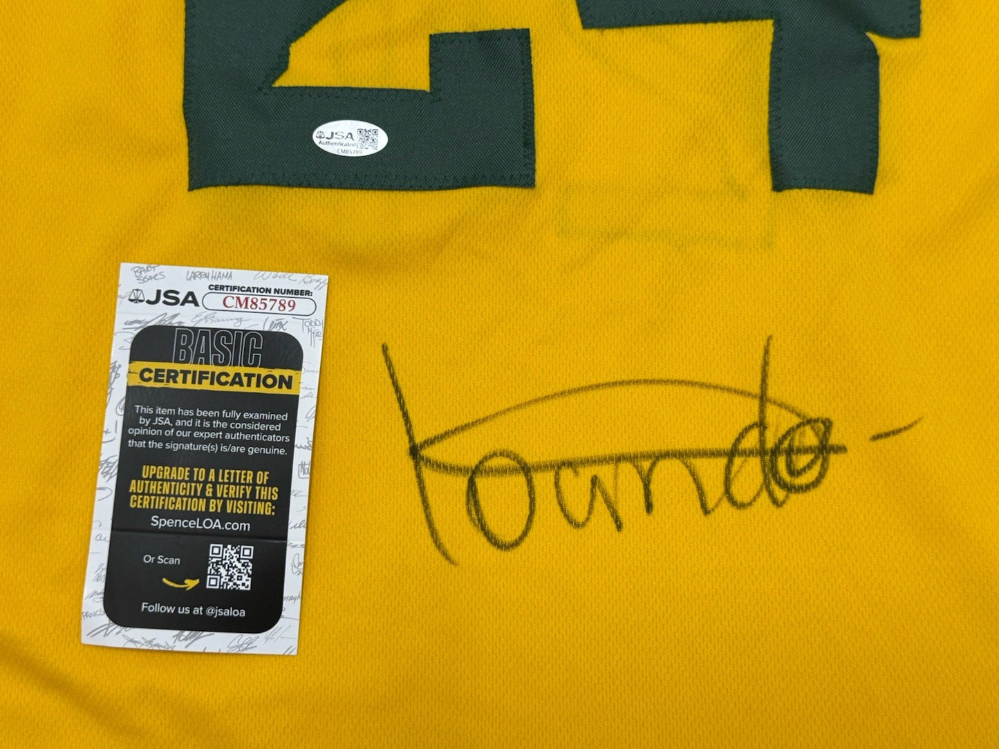 TOUNDE YESSOUFOU signed (BAYLOR BEARS) Yellow basketball jersey JSA CM85789