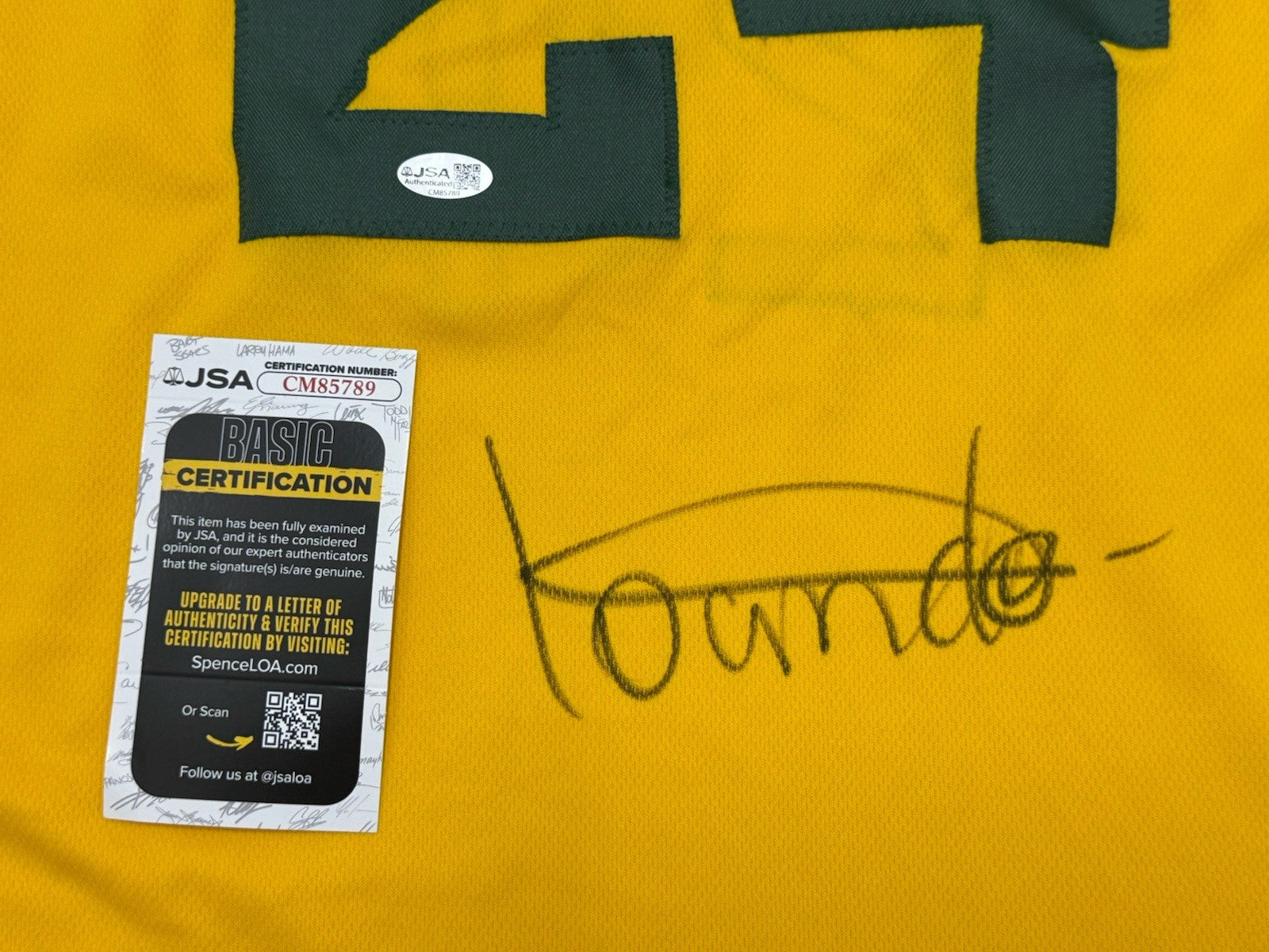 TOUNDE YESSOUFOU signed (BAYLOR BEARS) Yellow basketball jersey JSA CM85789