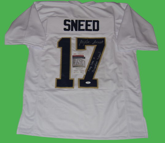 JAYLEN SNEED signed (NOTRE DAME FIGHTING IRISH) PLACT WHITE XL jersey JSA CO2