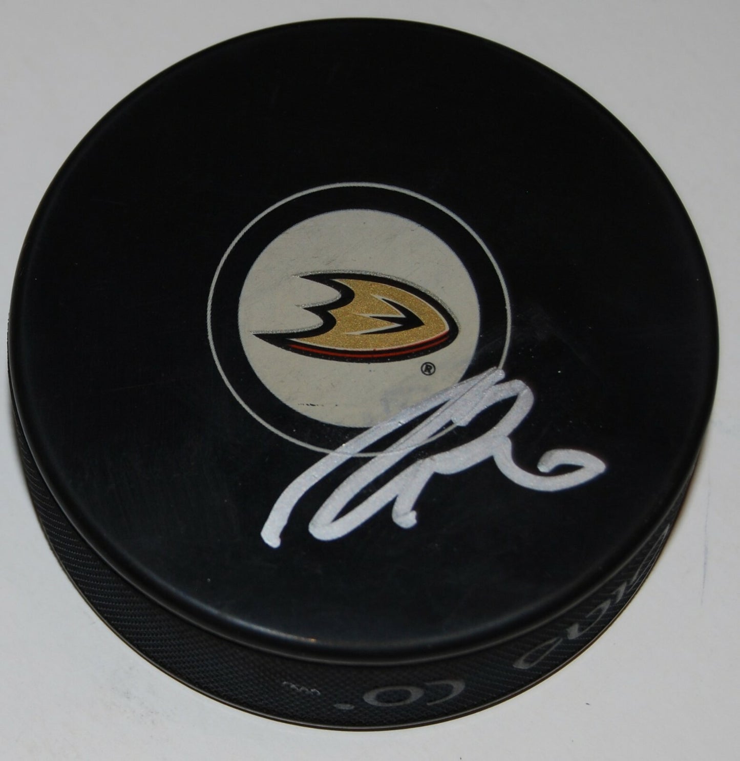 JOHN GIBSON signed (ANAHEIM DUCKS) NHL autographed hockey puck W/COA #2