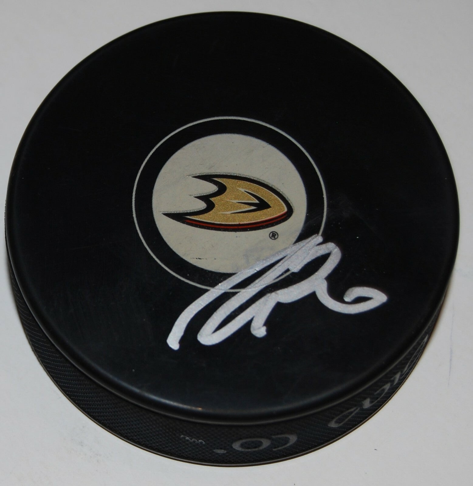 JOHN GIBSON signed (ANAHEIM DUCKS) NHL autographed hockey puck W/COA #2