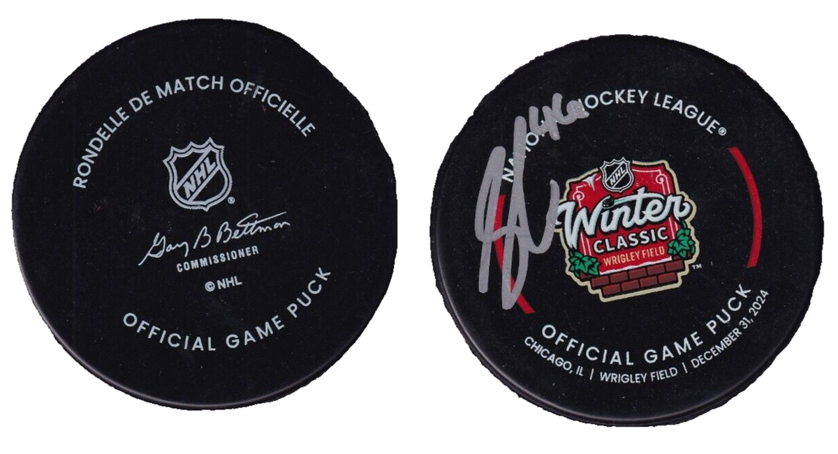 LOUIS CREVIER signed (CHICAGO BLACKHAWKS) 2024 WINTER CLASSIC official game puck