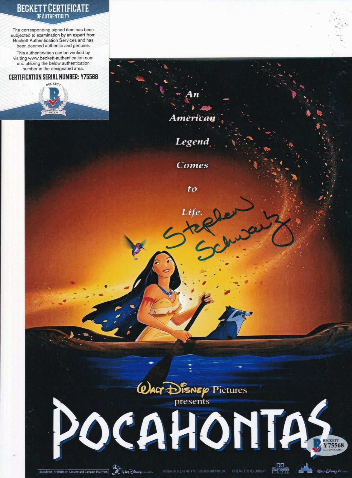 STEPHEN SCHWARTZ signed (POCAHONTAS) Disney Music 8X10 photo BECKETT BAS Y75568