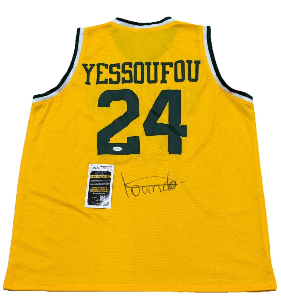 TOUNDE YESSOUFOU signed (BAYLOR BEARS) Yellow basketball jersey JSA CM85789