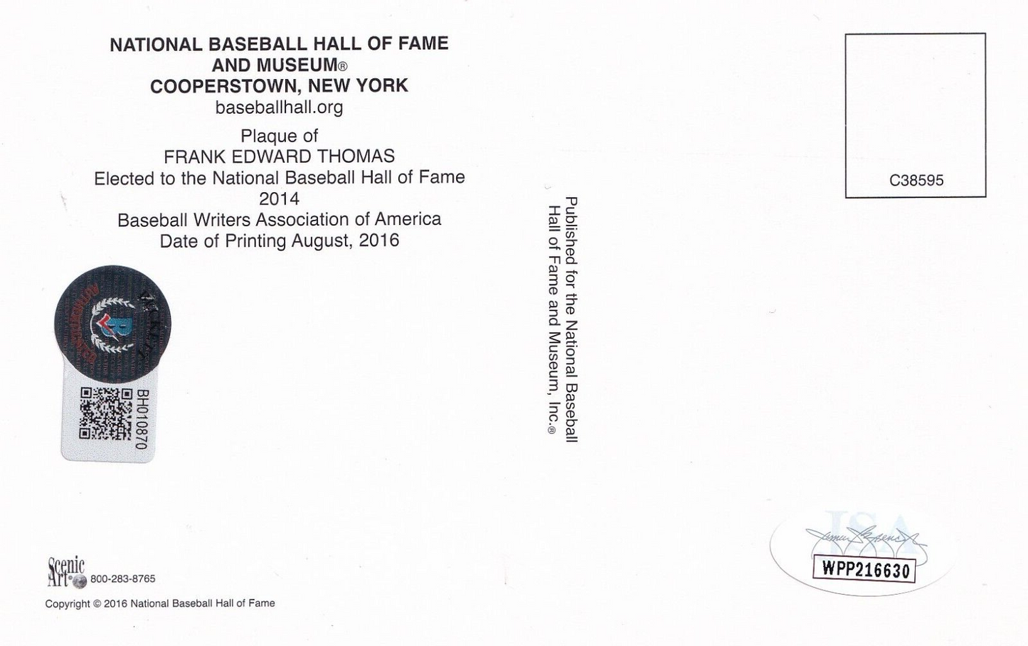 FRANK THOMAS signed (CHICAGO WHITE SOX) autographed 3X5 post card BECKETT & JSA