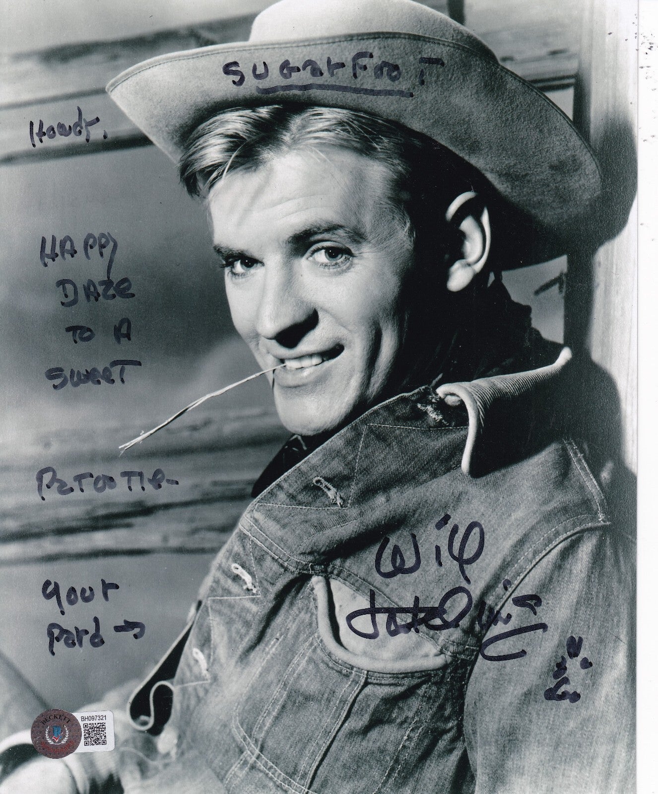 WILL HUTCHINS signed (SUGARFOOT) Tom Brewster 8X10 photo BECKETT BAS BH097321