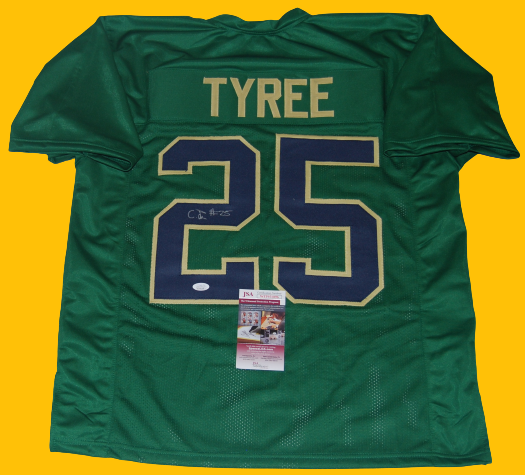CHRIS TYREE signed (NOTRE DAME FIGHTING IRISH) Green football custom jersey JSA 