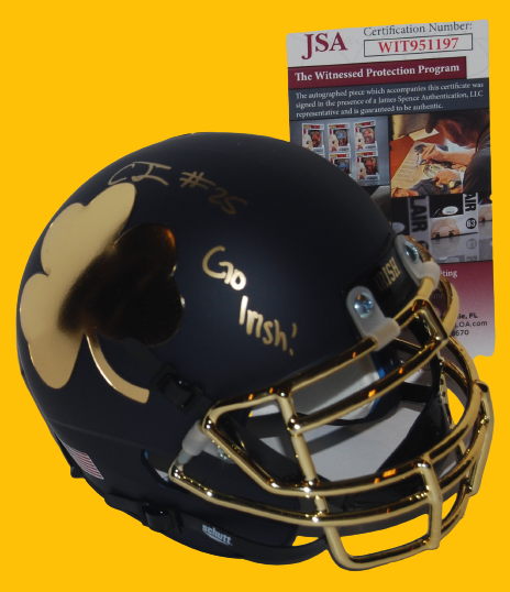 CHRIS TYREE signed (NOTRE DAME IRISH) Go Irish Fanatics mini football helmet JSA