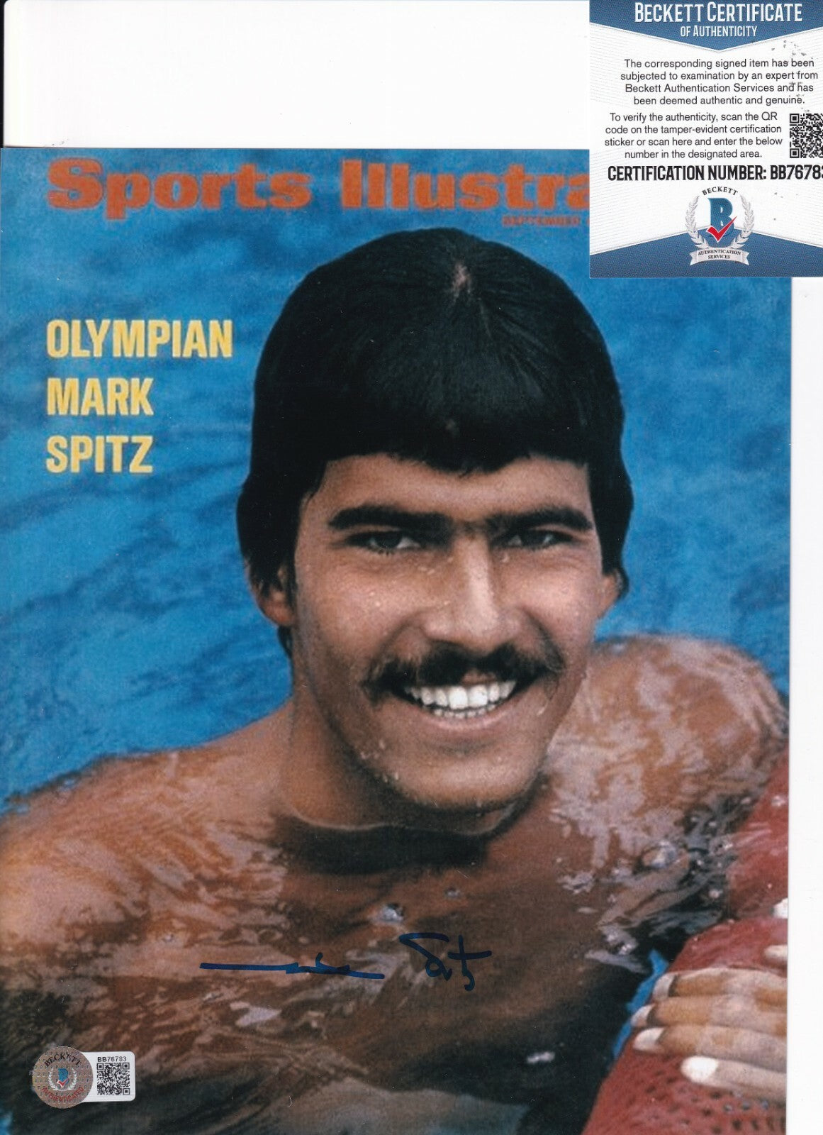 MARK SPITZ signed (OLYPIAN SWIMMER) Gold Medalist 8X10 BECKETT BAS BD76783