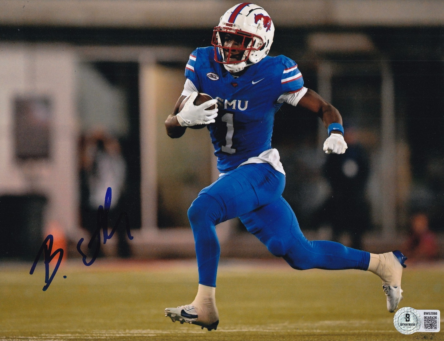 BRASHARD SMITH signed (SMU MUSTANGS) football CHIEFS 8X10 photo BECKETT BW52066